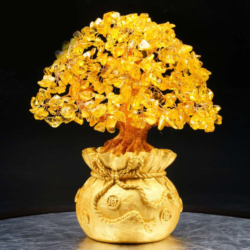 AngelSeer Natural Citrine Money Tree Gemstone Ornament - Feng Shui for Prosperity