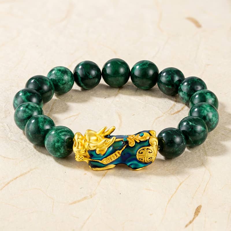 Feng Shui Pixiu Green Jade Bracelet — Wealth & Protection