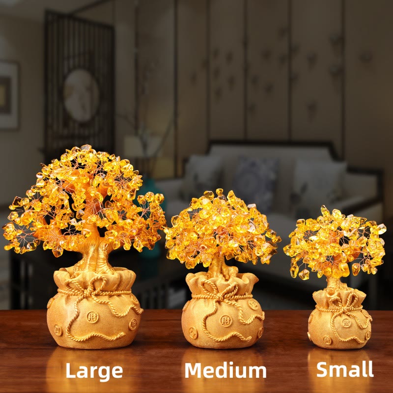 AngelSeer Natural Citrine Money Tree Gemstone Ornament - Feng Shui for Prosperity