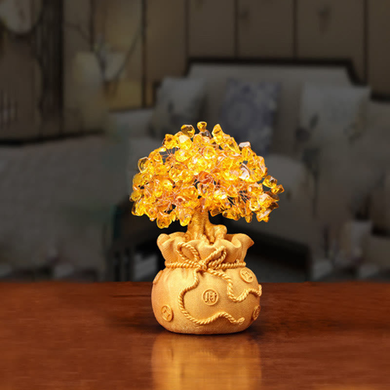 AngelSeer Natural Citrine Money Tree Gemstone Ornament - Feng Shui for Prosperity