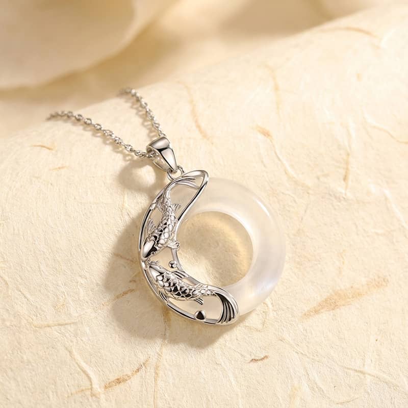 Natural White Jade Koi Lucky Necklace