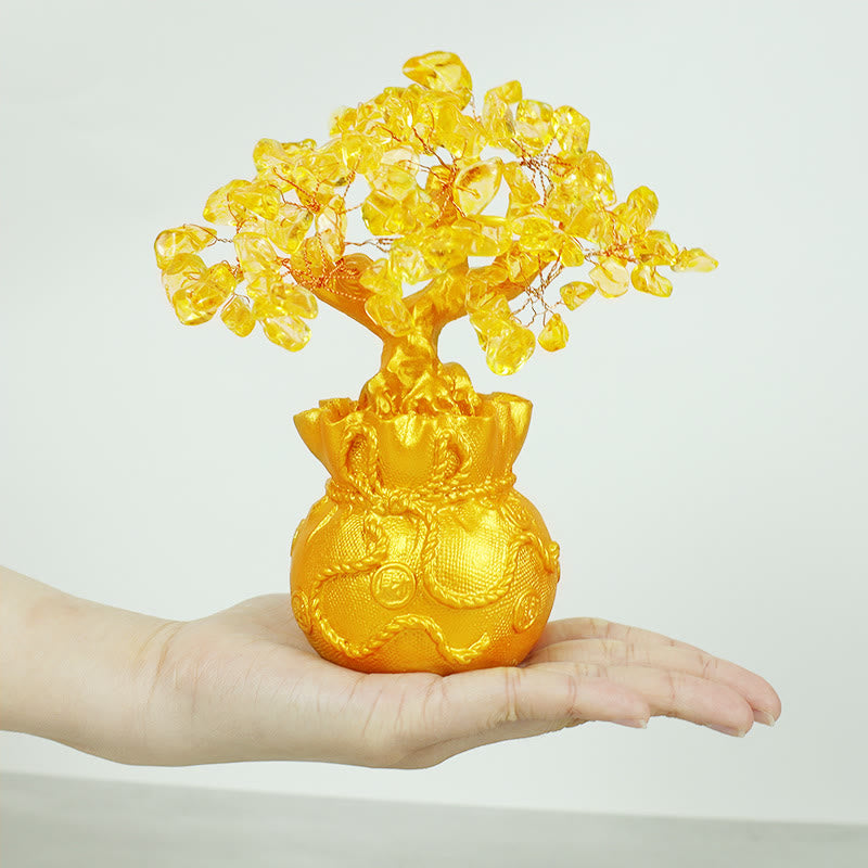 AngelSeer Natural Citrine Money Tree Gemstone Ornament - Feng Shui for Prosperity
