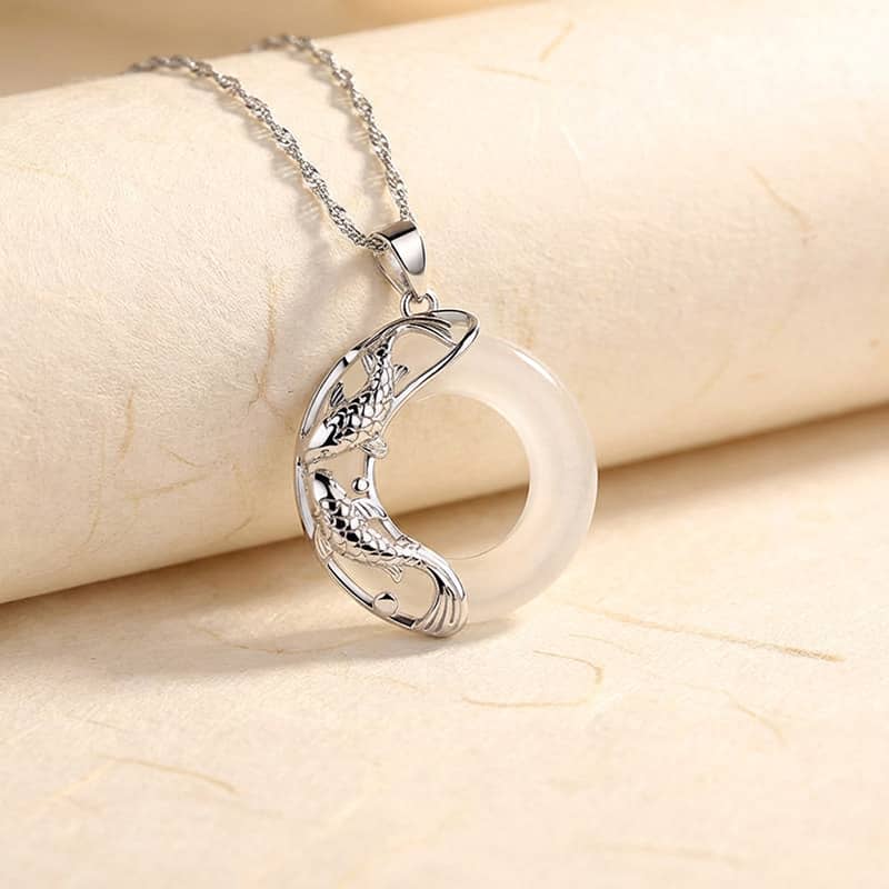 Natural White Jade Koi Lucky Necklace