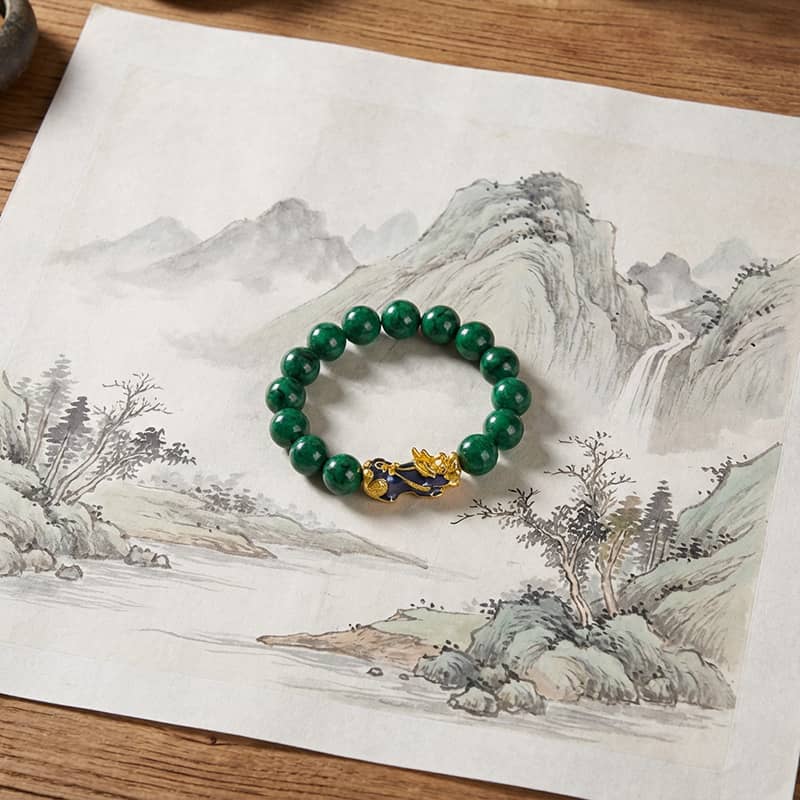 Feng Shui Pixiu Green Jade Bracelet — Wealth & Protection