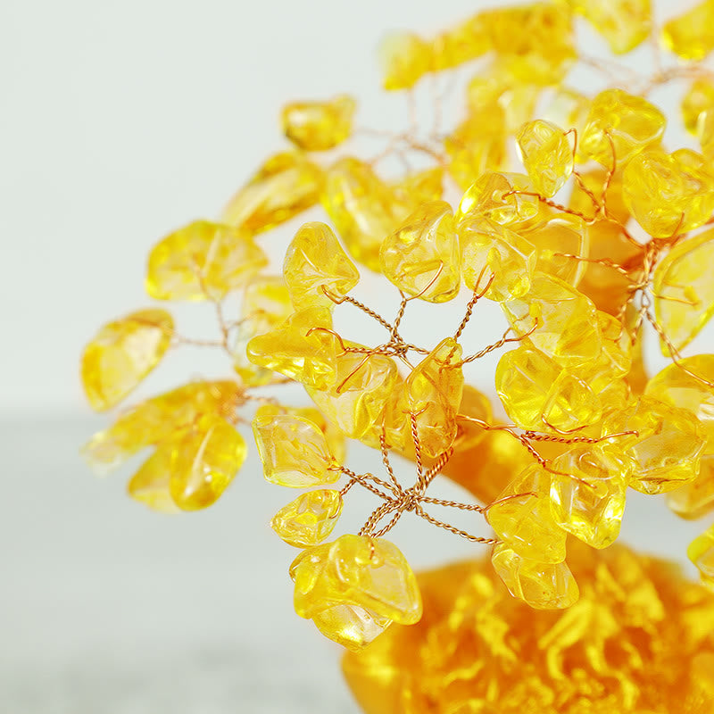 AngelSeer Natural Citrine Money Tree Gemstone Ornament - Feng Shui for Prosperity