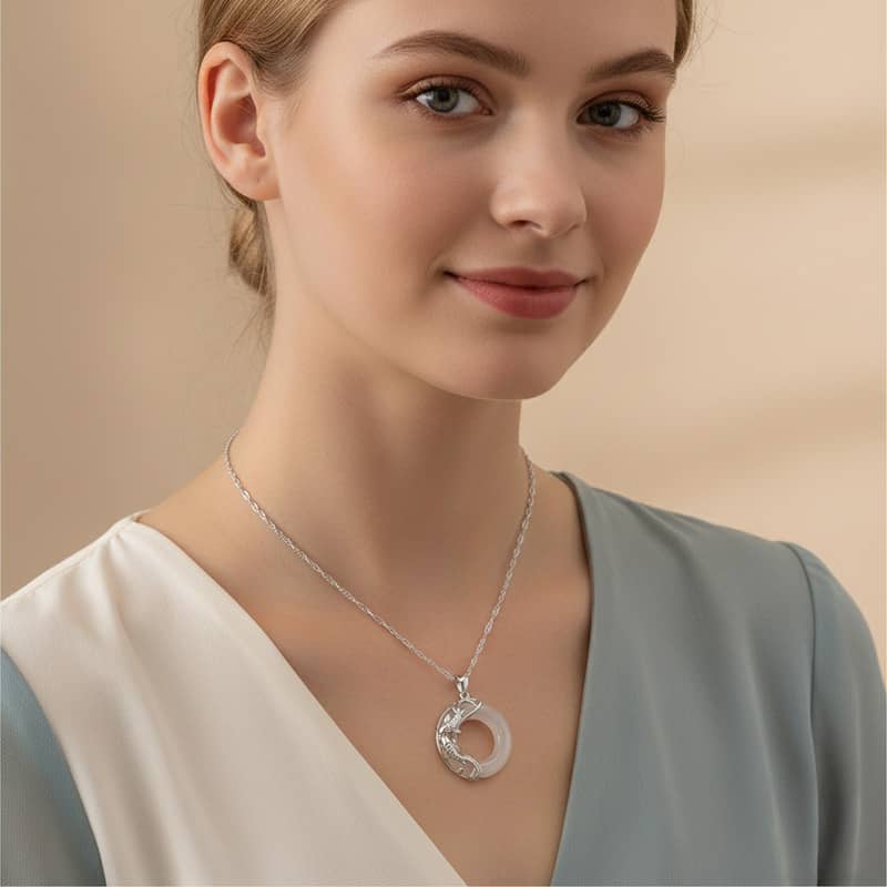 Natural White Jade Koi Lucky Necklace
