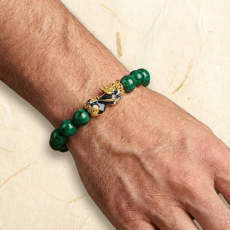 Feng Shui Pixiu Green Jade Bracelet — Wealth & Protection