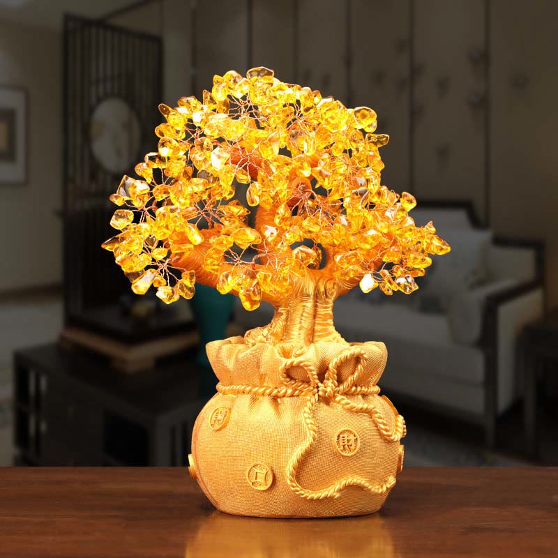 AngelSeer Natural Citrine Money Tree Gemstone Ornament - Feng Shui for Prosperity