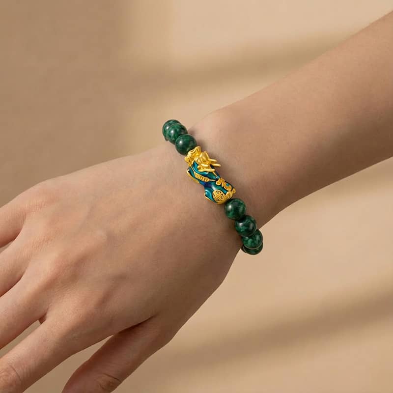 Feng Shui Pixiu Green Jade Bracelet — Wealth & Protection