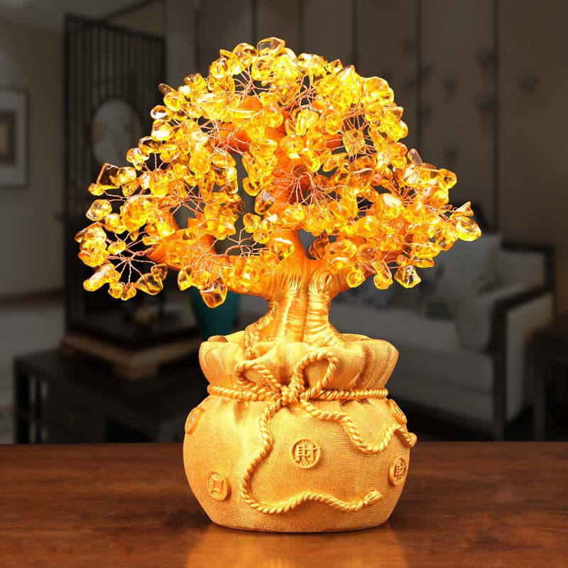 AngelSeer Natural Citrine Money Tree Gemstone Ornament - Feng Shui for Prosperity