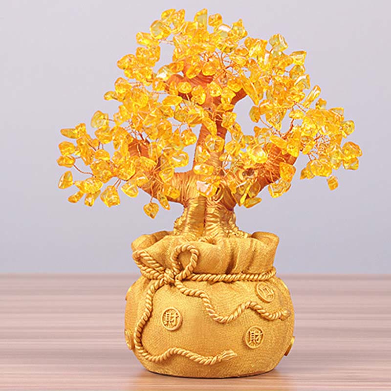AngelSeer Natural Citrine Money Tree Gemstone Ornament - Feng Shui for Prosperity