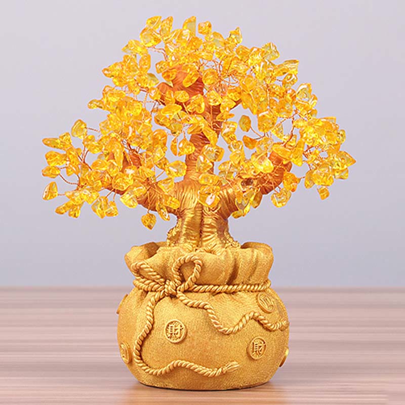 AngelSeer Natural Citrine Money Tree Gemstone Ornament - Feng Shui for Prosperity