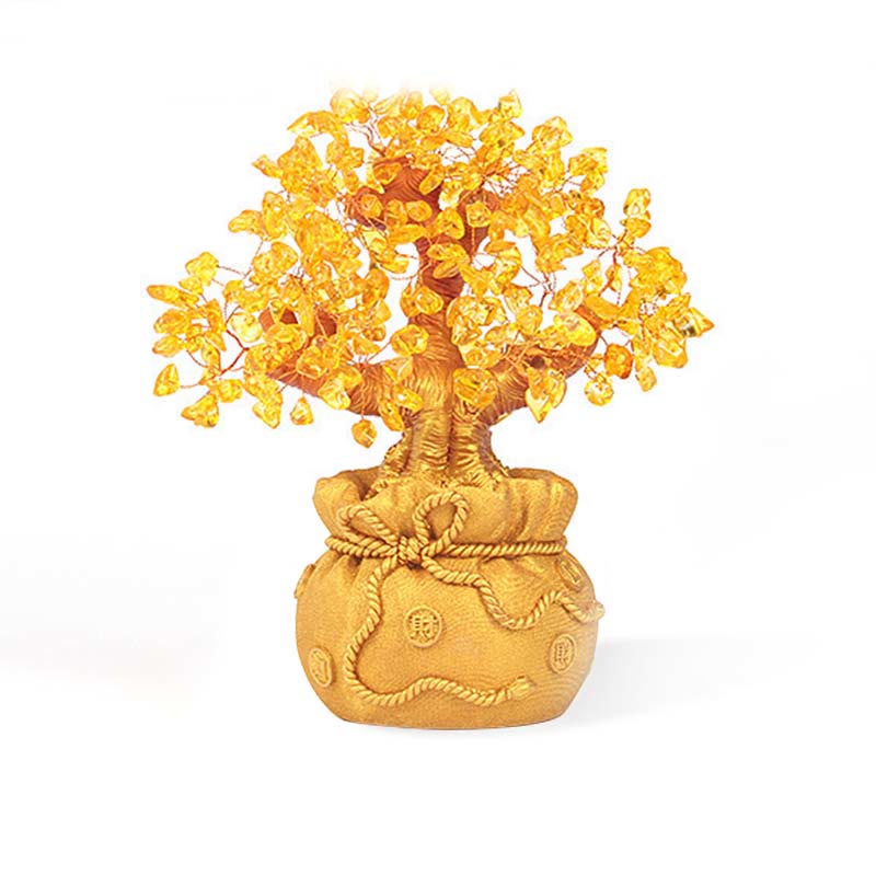 AngelSeer Natural Citrine Money Tree Gemstone Ornament - Feng Shui for Prosperity