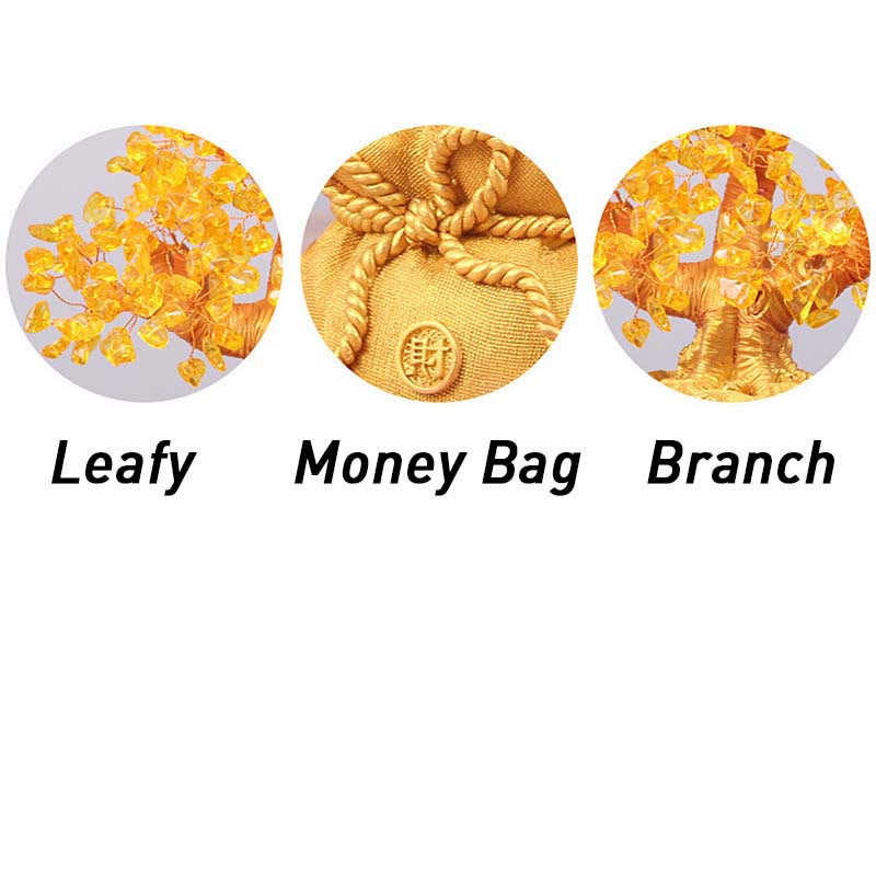 AngelSeer Natural Citrine Money Tree Gemstone Ornament - Feng Shui for Prosperity