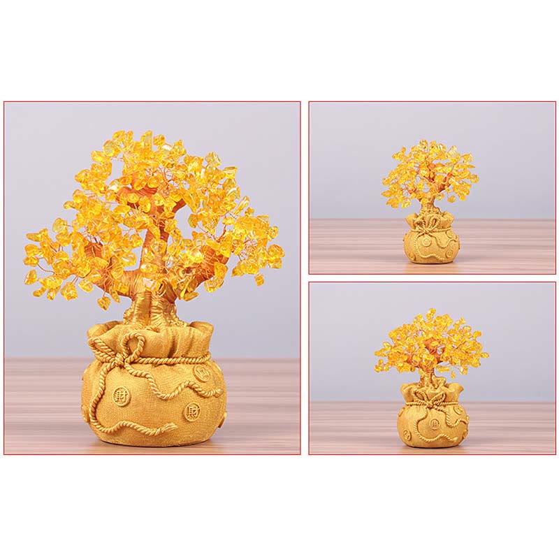 AngelSeer Natural Citrine Money Tree Gemstone Ornament - Feng Shui for Prosperity